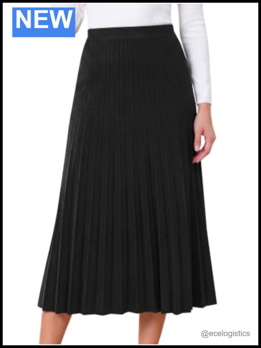 Women's Pleated Knit Midi A-Line Skirt Elastic High Waist Sweater Fall Winter